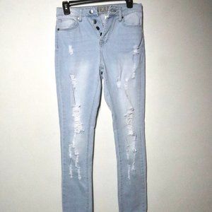 V.I.P Jeans Light Wash Distressed High-Rise Ripped Skinny Jeans Women's Size 3/4